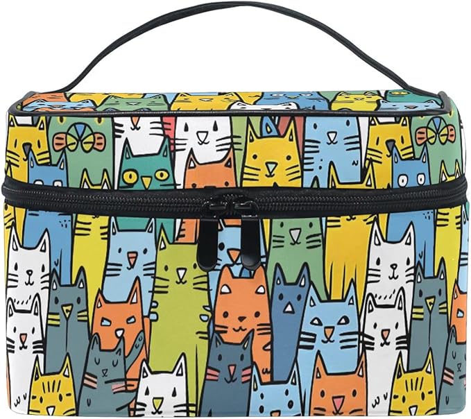 MNSRUU Makeup Bags, Cute Cat Makeup Organizer Bags Toiletry Bag Box Travel Cosmetic Bag Make Up Train Case for Women Teen Girl Ladies