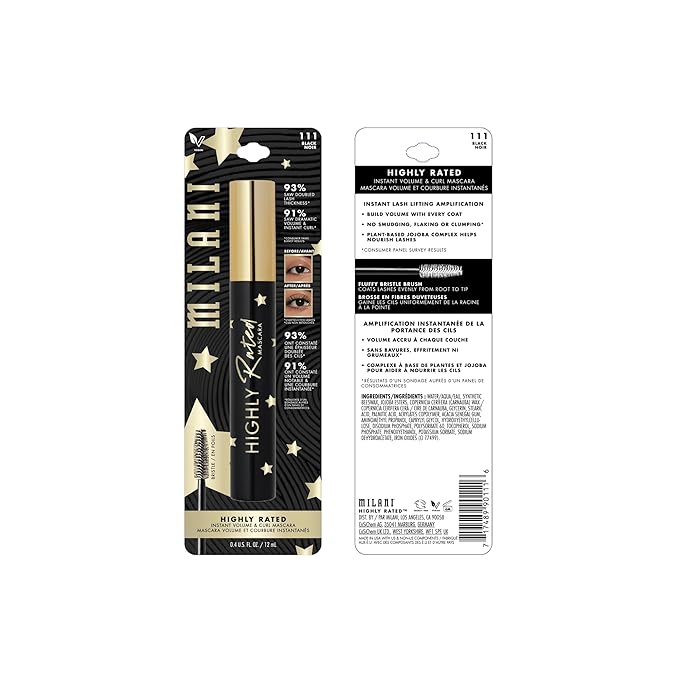 Milani Mascara, Highly Rated Mascara for Sky High Lashes, Lengthen, Curl & Lift Lashes with Jojoba to help Nourish Lashes, Black