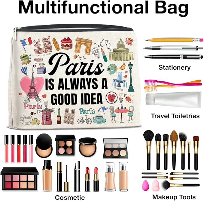 Pairs Travel Gifts Makeup Bag Pairs Gifts for Women Friend Traveler Cosmetic Bag Pairs Lover Gift Paris Is Always a Good Idea Zipper Makeup Pouch
