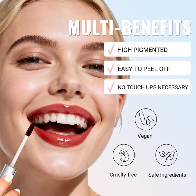 Vevivia Lip Stain - Lip Liner Stain, Long Lasting Peel Off Lip Stain, Natural Peel Off Lip Liner Stain with Tweezer, Easy to Use, Waterproof, Smudge-proof, Transfer-proof, Cocoa