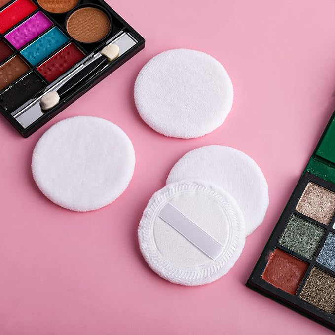 Sibba Loose Powder Puff 12 Pieces Round Velour Face Makeup Compact Body Container Setting Pressed Blending Foundation Cream Make Up Ribbon Strap Sponge Cushion Applicator (White)