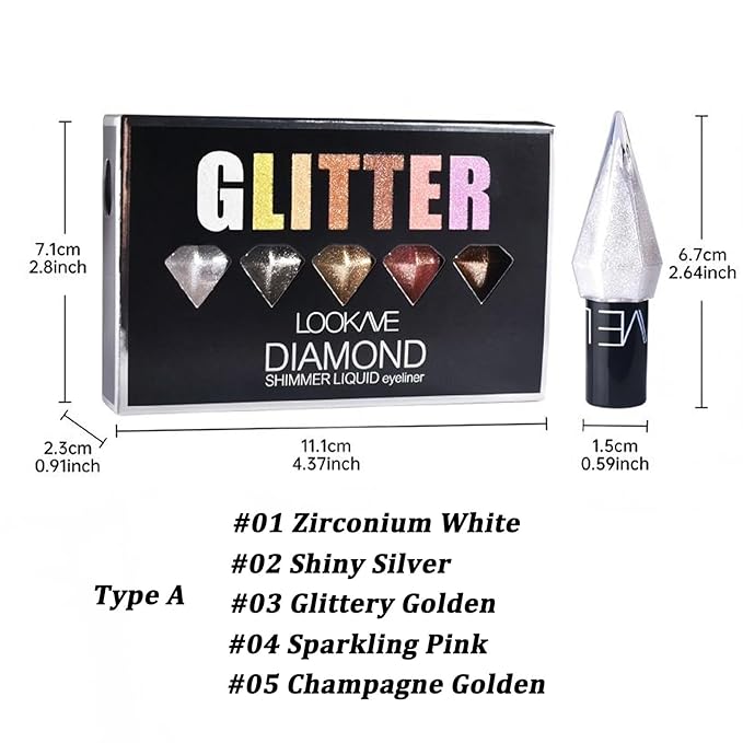 5 Pcs Liquid Eyeshadow Glitter Eyeliner Diamond Colorful Set with Shimmer and Waterproof Eye Shadow for Gift Eye Glitter Makeup (Type A)