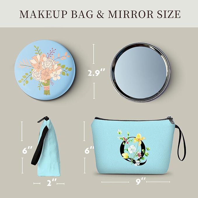 Birthday Thank You Appreciation Monogrammed Gifts for Mom Aunt Teacher Sister Friend Coworkers Bride Bridesmaid Makeup Cosmetic Bag with Mirror Mothers Day Christmas Graduation Q