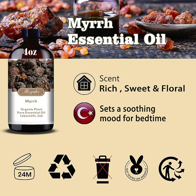 Myrrh Fragrance Oil-Myrrh Essential Oil 4.33oz (130ml)-100% Pure Natural Scent for Diffusers, Candles, Soap Making & Aromatherapy-Relaxing Home & Gift Essential Oil for Bath, Massage
