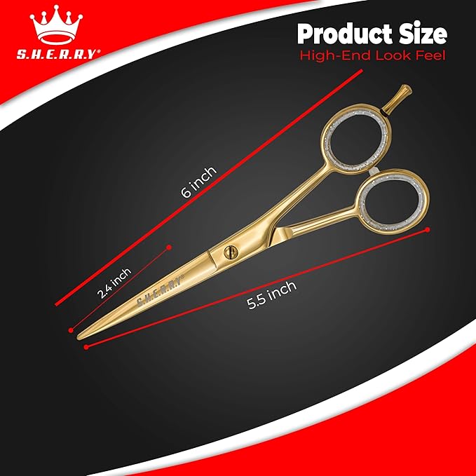 Professional Barber Shears 5.5” – High Carbon Stainless Steel Hair Cutting Scissors with Razor Sharp Edge for Salon & Home Use by S.H.E.R.R.Y (Gold, 5.5 inches)