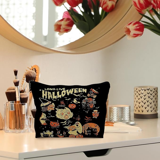 Halloween Witch Leather Makeup Bag, Halloween Gifts for Women, Witchy Gifts for Women, Witch Stuff, Long Live Halloween Makeup Pouch(PU)