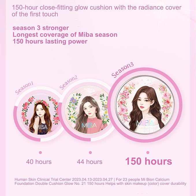 MIBA Ion Calcium Foundation Double Cushion Glow 25 g / 0.88 oz Big Cushion SEASON 3. Long Lasting Cover Effect. Moisture glow. Skin tightening relief. Smooth adhesion. (Luxury #23 Rosy Beige)