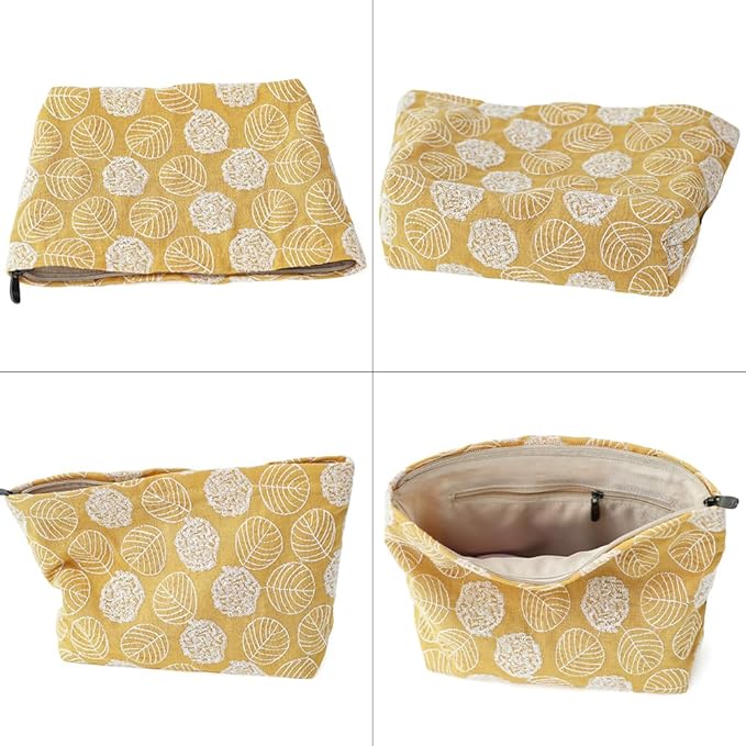 Floral Cotton Embroidered Makeup Bag - Large Capacity Travel Cosmetic Pouch & Toiletry Organizer with Zipper, Perfect for Daily Use, Makeup Storage, or Gift Ideas