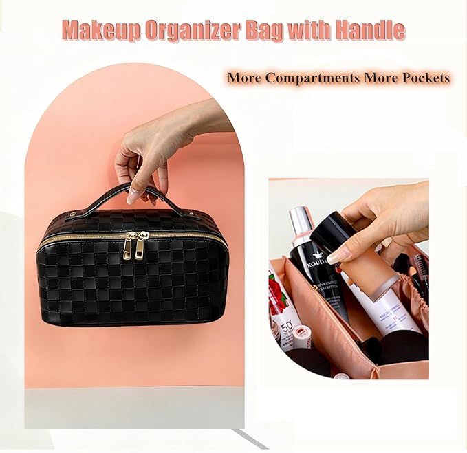 Cosmetic Bag,Travel Makeup Bag, Large Capacity Cosmetic Bags for Women, Waterproof Portable Bathroom Bag,Open Flat Toiletry Bags,Makeup Organizer Bag with Divider, Cosmetic Pouch Gifts for Women