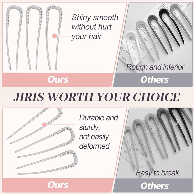 2PCS 5.5Inch French Hair Pins Large U-Shaped Pins for Women and Girls Fashion Metal Hair Pin French Twist Hair Pins for Buns, Updos,Stylish and Functional(set4-silver)