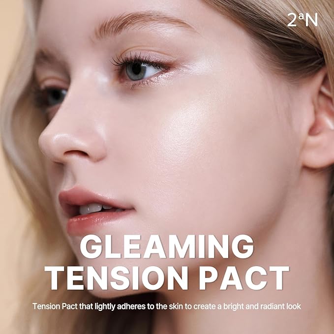 2aN Gleaming Tension Cushion Foundation Pact 0.45 oz, Korean Cushion Foundation Makeup, Lightweight & Buildable Coverage with Ceramides and Centella Asiatica (#25 Sand Beige, 0.45 oz)