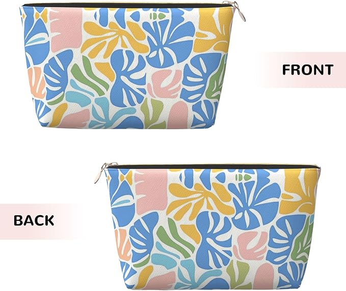 Womens Leather Makeup Bag Cosmetic Bag Travel Toiletry Bags Make Up Bags for Women Adult (Boho-Coral 1)