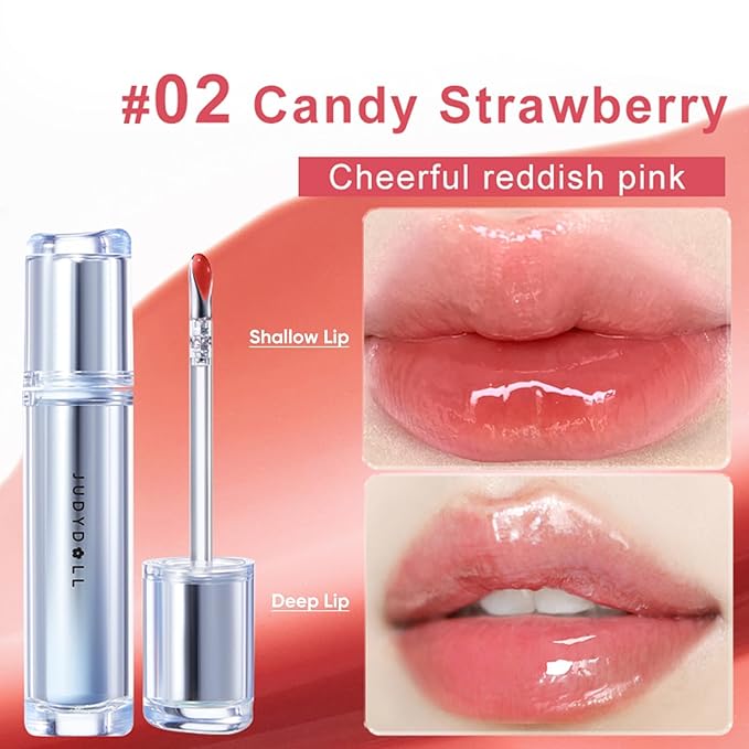 JUDYDOLL Ice Watery Lip Gloss- Long Lasting & Transfer-Proof, Infused with 86% Essence with Ice Iron Applicator, Non-Sticky Glossy Finish for Daily Wear, Mirror Lip Glazes, Moisturizing Plumping Gloss