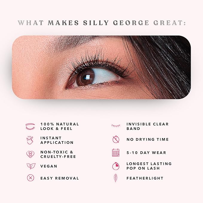 Silly George Pop-On Lashes - DIY 1-Step Pre-Glued Faux Eyelash Clusters, Natural Look Extensions, Black - Flaunt, 5-7 Pair Set, Pack of 60 Clusters