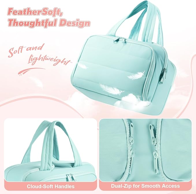 Travel Toiletry Bag:  Large Capacity, 4 Compartments, Wet/Dry Separation, Ultra-Soft Lightweight Fabric & Anti-Spill Design for Travel,Gym,Gift(11.8" L) (Sea Salt Blue)