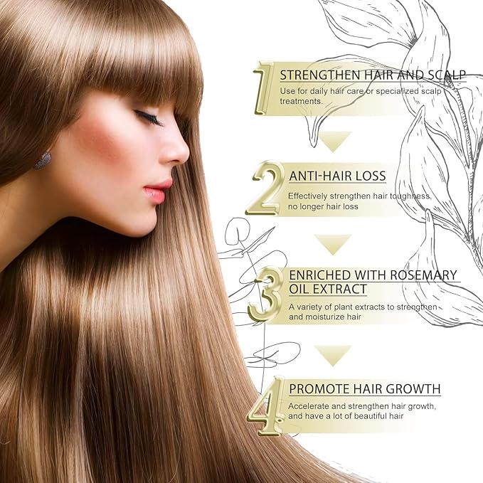 Gaukomzs 3PCS Natural and Rosemary Oil for Hair Growth, Dry Damaged and Thin Hair