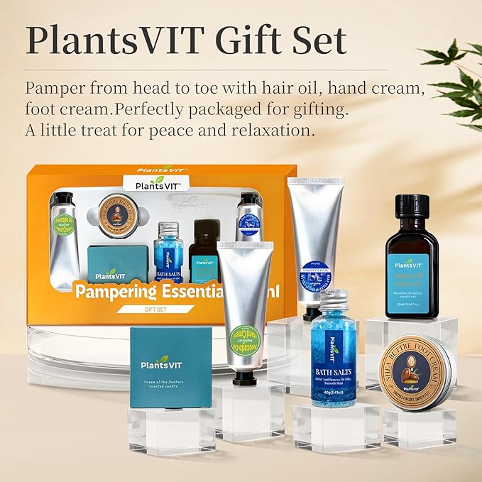 Pampering Gift for Women - Self Care Christmas Gifts Set, 6 Travel Size Essentials, Moroccan Argan Oil, Beef Tallow, Avocado Oil, Shea Butter, Bath Salt, Candle, Hair & Hand Repair, Foot Cream