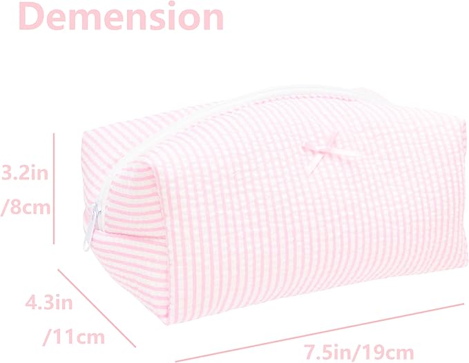 PAZIMIIK 2PCS Cozy Makeup Bag Travel Cosmetic Bag for Women Soft Toiletry Bag Aesthetic Makeup Organizer Portable Large Zipper Pouch for Skincare Beauty Accessories Brushes Stripe Pink