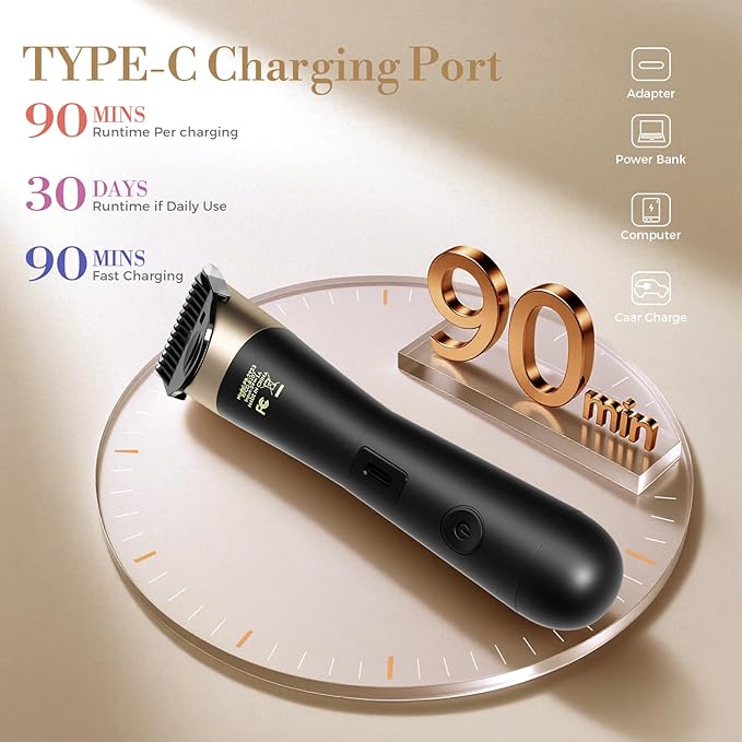 Bikini Trimmer for Women, 2 in 1 Electric Shaver for Women, Bikini RazorWaterproof IPX7 with LED, Pubic Hair Trimmer for Leg Arm Underarm Bikini Area, Pull Bows Gift Box for Friends(Black Gold)