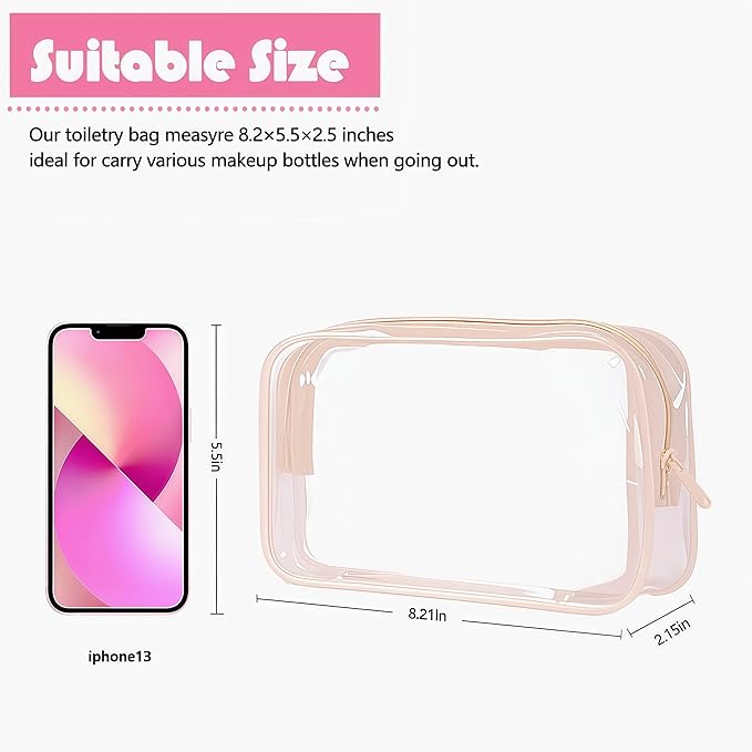 6 Packs Clear Cosmetics Bags for Women Men Waterproof Toiletry Bags PVC Makeup Bags Organizer Case with Zipper for Travel Bathroom (6 pink Colors)