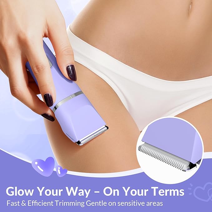KINGTEE 5-in-1 Electric Bikini Trimmer for Women – IPX7 Waterproof Shaver, Cordless Body & Facial Razors for Women, Ceramic Blades, USB-C Rechargeable, Painless Hair Removal Kit (Purple)