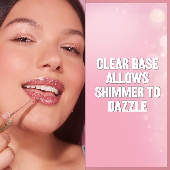 REVLON Super Lustrous Glimmer Gloss Gift Set, 3-Piece, Non-Sticky Lip Makeup, Plant-Based Glitter, High-Shine Finish, 008 Rose Glow, 005 Glazed Almond 001 Diamond Drama