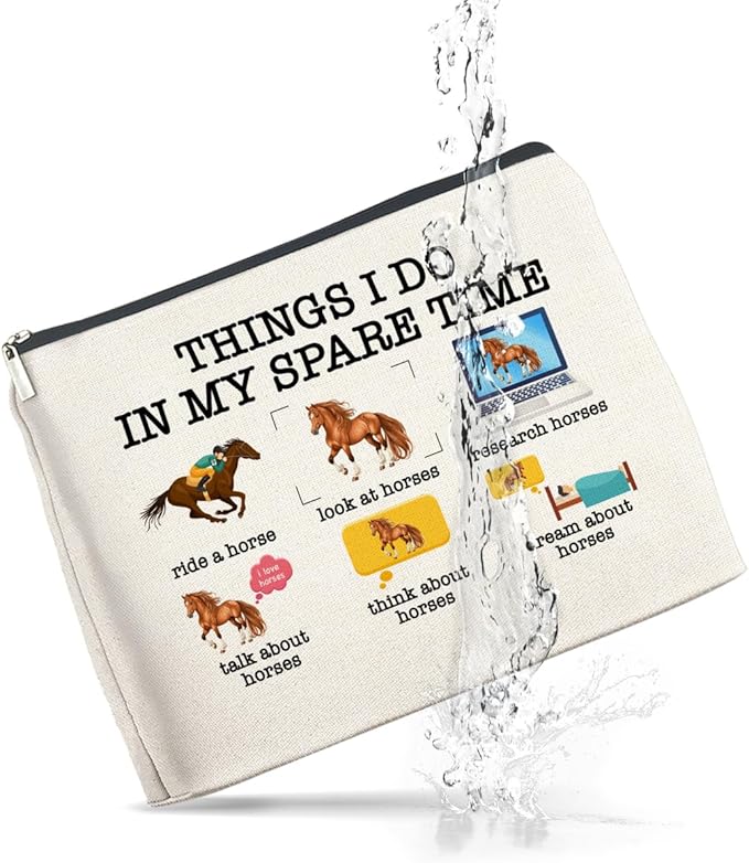 Horse Gifts Makeup Bag, Funny Horse Gifts for Women Horse Lovers Cowgirl, Thing I Do in My Spare Time Horse Zipper Makeup Pouch