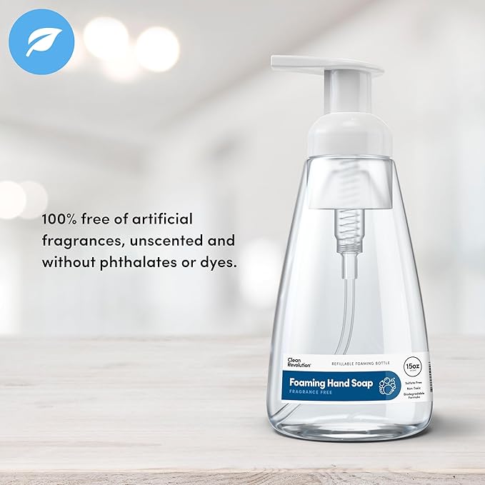 Clean Revolution Foaming Hand Soap, Gentle, Moisturizing, Ready To Use Formula, Real Essential Oils, Gluten Free, Fragrance Free, 15 Fl Oz