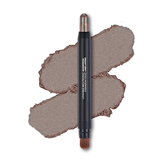 Coffee Brown Dual Ended Eyeshadow Stick 12 Colors Matte and Shimmer Waterproof Long Lasting Creamy Eyeshadow Pencil for Smokey Eye Natural Everyday Makeup