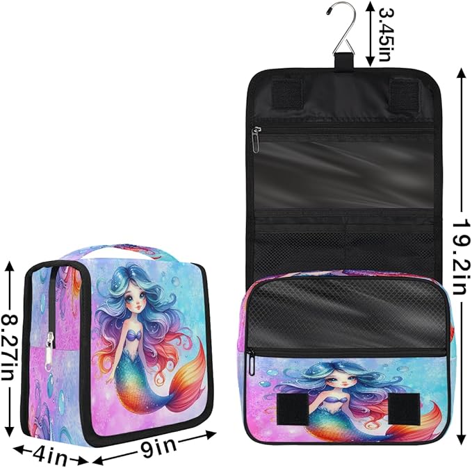 Travel Toiletry Bag for Women & Men Mermaid Rainbow Snowflake Hanging Cosmetic Organizer Portable Waterproof Makeup Case Make Up Bag with Compartments Travel Essentials for Bathroom Shower
