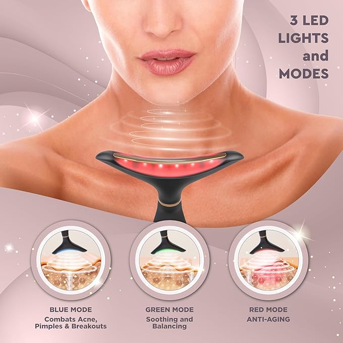 GLO24K Red Light Beauty Device for Face & Neck – 2-Pack, 3-in-1 Facial and Neck Massager with Triple LED & Vibration Technology