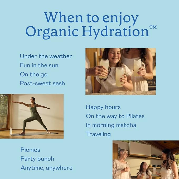 GOODONYA Organic Hydration Electrolyte Drink Mix, Certified Organic Hydration Powder, Non-GMO, Biochecked Glyphosate Free, Low Sugar, Lemonade Flavor, No Artificial Flavors,12 Stick Packs
