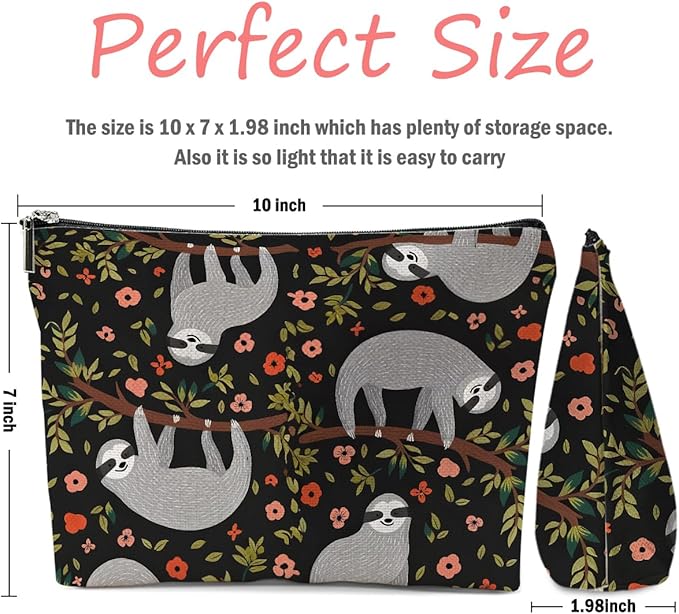 Sloth Gifts Makeup Bag, Sloth Stuff Cosmetic Bag Travel Pouch, Sloths Lovers Gifts for Women Girls Daughter Sisters Coworker Best Friend Friendship Graduation Birthday