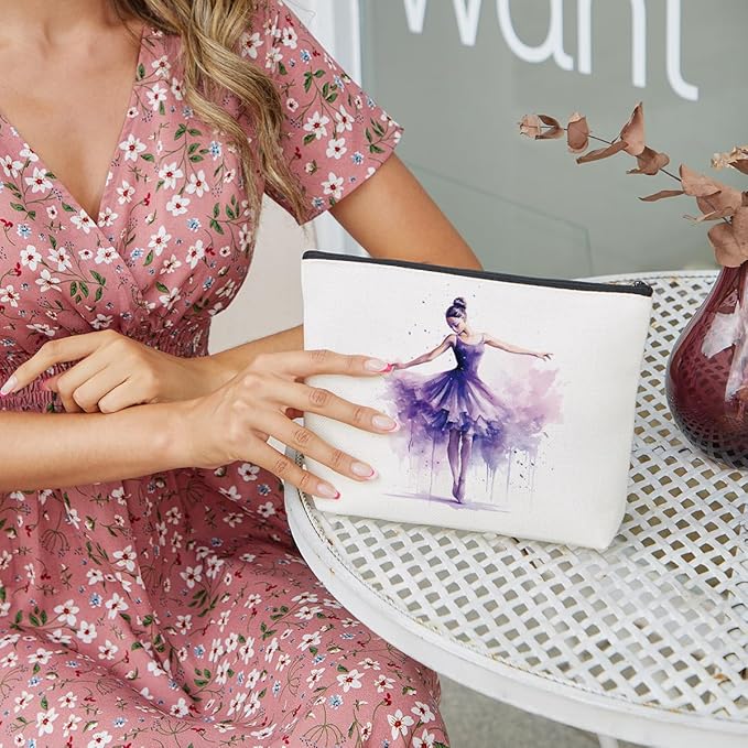 fkovcdy Cute ballerina makeup bag watercolor ballet dancing girl dancer gift recital gift little girl teen student ballet lover 07