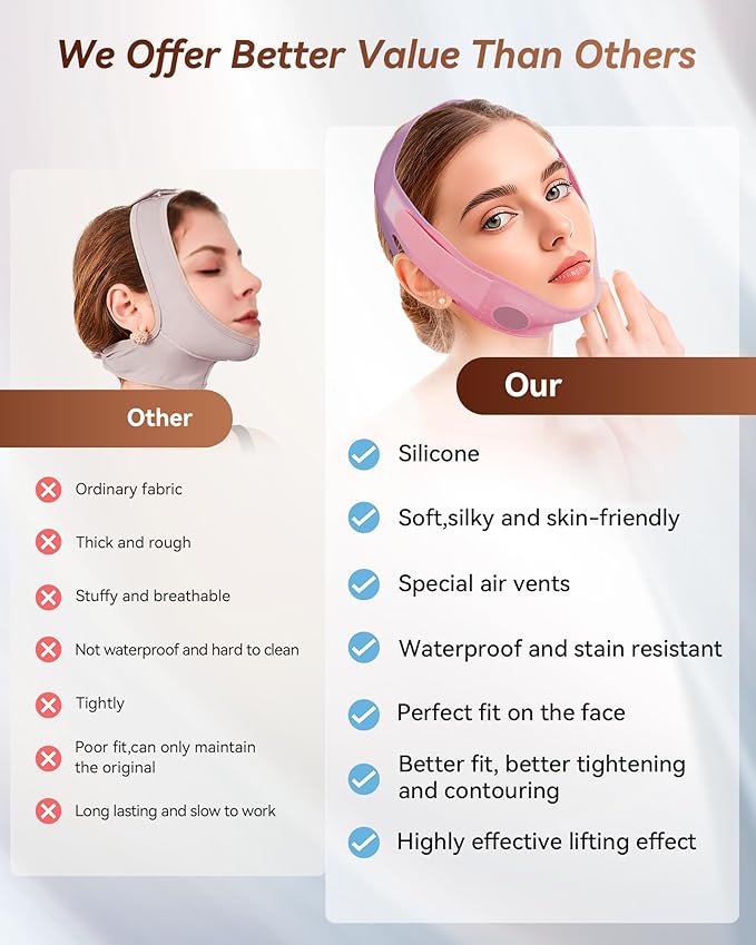 V-Line Sculpting Face Mask – Silicone Chin Strap for Jawline Tightening & Double Chin Reduction (23-27 Inches) (Rosy Mauve)