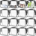 16 Pieces Clear Makeup Bags Bulk, TSA Approved Toiletry Bags Travel Pouch, Waterproof PVC Plastic Small Clear Cosmetic Bags with Zipper for Organizing (Black Border)