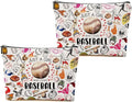 2pcs Baseball Gifts Makeup Bag, Baseballs Coach Cosmetic Bag Christmas Birthday Gifts for Women Female Coach Girls Sister BFF, Baseball Stuff Travel Toiletry Bags