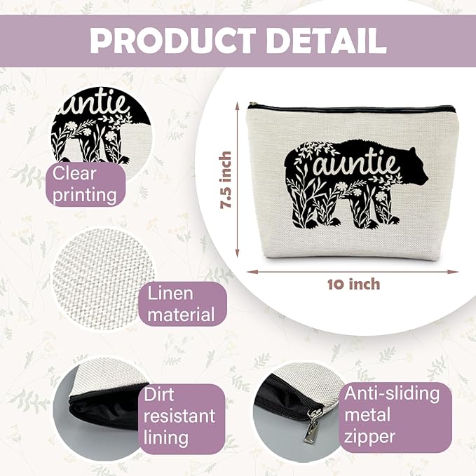 Floral Aunt Makeup Bag - Funny Aunt Gifts from Niece Nephew, Best Auntie Gift - Cosmetic & Toiletry Bag for Women