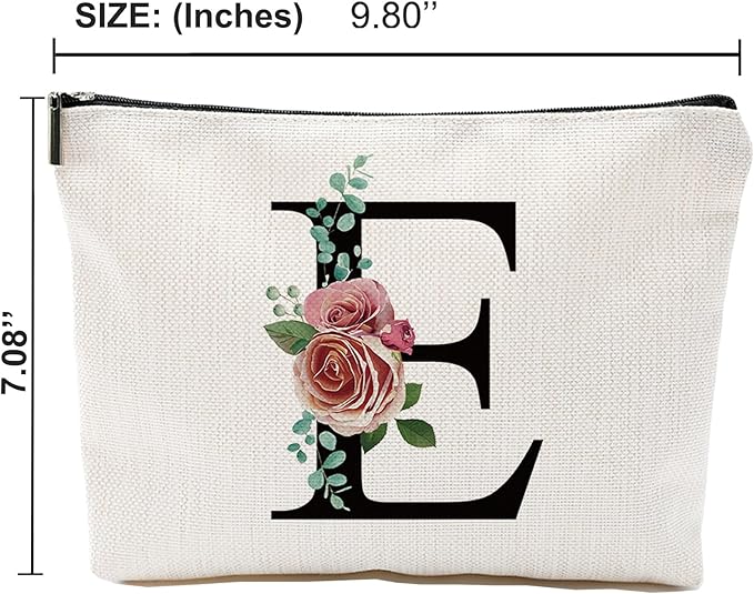Initial A-Z Personalized Letter Makeup Bag, Monogrammed Bridesmaid Gifts/Presents Cosmetic Bag, Portable Stationery Storage Organizer Pouch, Friendship Love Travel Makeup Bags