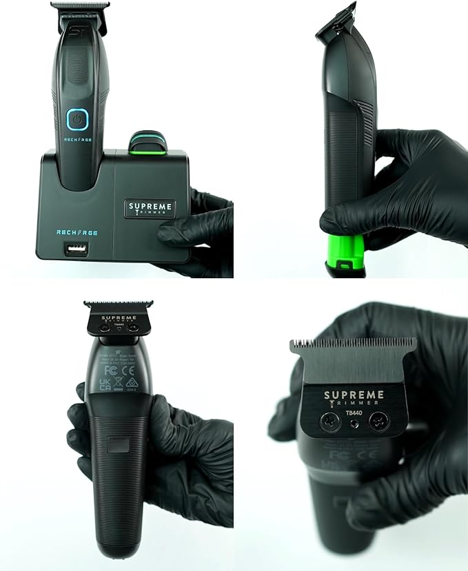 Supreme Trimmer Recharge ST777 – Professional Barber Trimmer with 2 Removable Batteries | 8000 RPM Motor, Zero Gap DLC Blades, Smart Charging Dock, USB-C Fast Charge