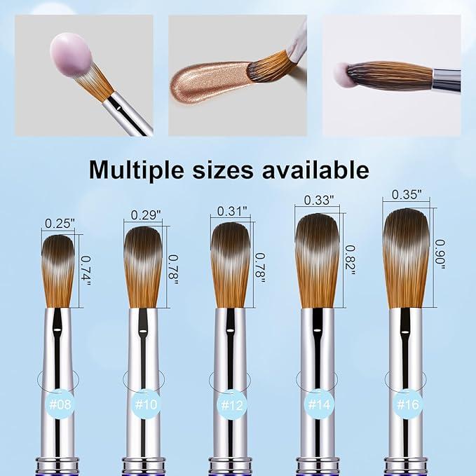 Acrylic Nail Brush Size 8, 100% Pure Kolinsky 3D Art Nail Brush with Gradient Blue Handle, Art Design Powder Nail Brush Pen for Nails Extension & Carving, Acrylic Application Tools