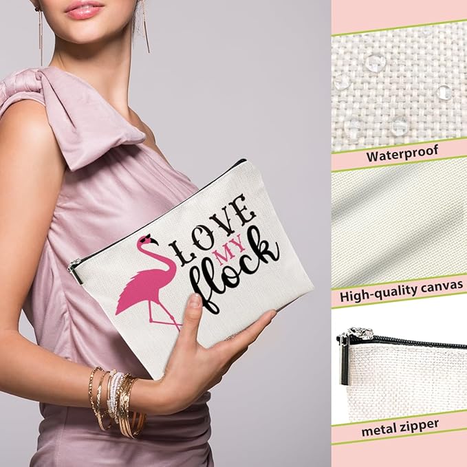 Flamingo Makeup Bag - Animal Lover Gifts for Women, Teacher, Coworker - Summer Cosmetic Toiletry Bag for Graduation, Birthday
