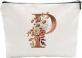 A-Z Boho Personalized Cosmetic Bag-Floral Cotton Letter Makeup Bag With Zipper-Artistic Cosmetic Bag For Travel-Bride,Birthday Gift For Women Daughter Friends-Women Makeup Organizer-A16