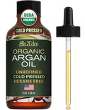 Ella & Eden Organic Moroccan Argan Oil - 100% Pure Cold-Pressed USDA Certified Unrefined – for Hair, Face & Skin – 4 Fl Oz Glass Bottle