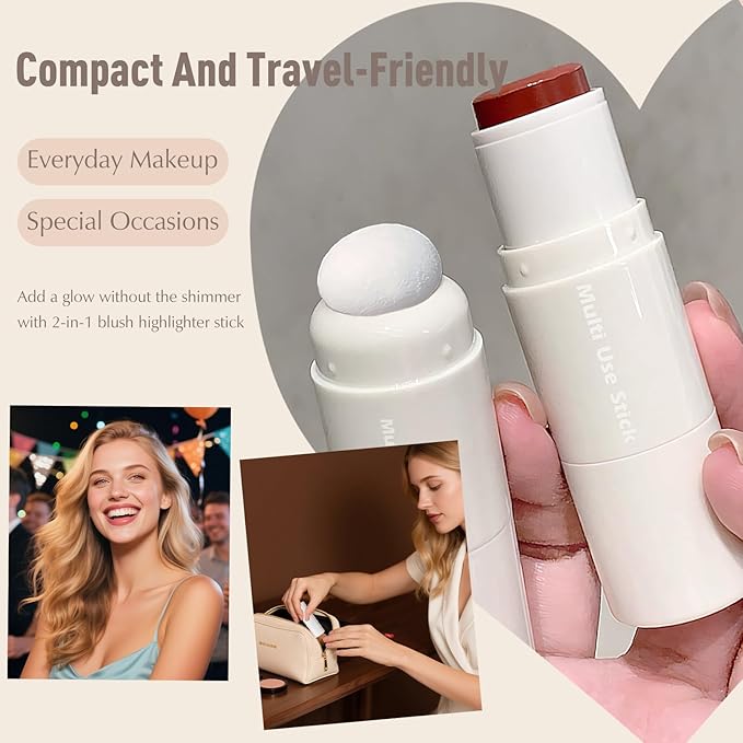 Nude Wheat Blush Stick, Glowing Cream Blush Makeup Multi-Use for Cheeks Lips Body, Hydrating Natural Lightweight Iluminadores De Maquillaje Buildable Watercolor Face Balm Highlighter Stick