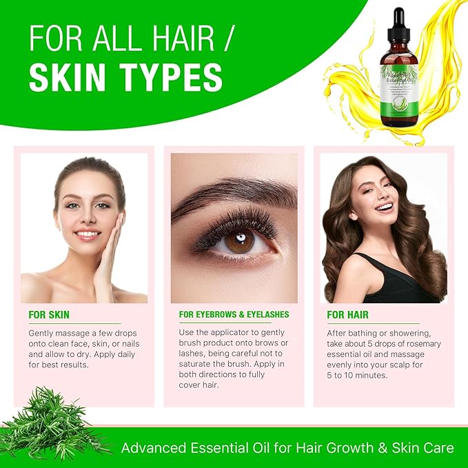 Pure Rosemary Essential Oils, Hair Growth Scalp Oil for Dry Damaged Hair(2.02 Fl Oz)
