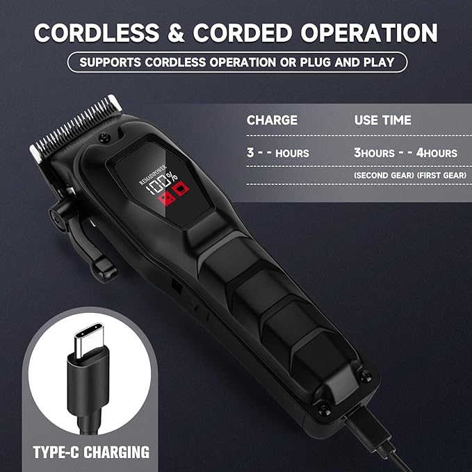 Hair Clippers for Men Professional Hair Trimmer Cordless Rechargeable Powerful Beard Trimmer Hair Cutting Grooming Tool