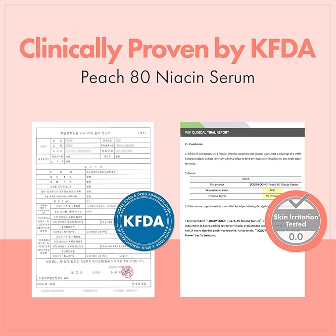 TOSOWOONG Peach 80 Niacin Serum, 5% Niacinamide, Alpha-Arbutin, Vitamin B12, Glass Skin, Hydrating Face Serum for Dark Spots, Pore Minimizer, Uneven Tone, Dullness, Korean Skincare, 33ml/1.11 fl. oz.