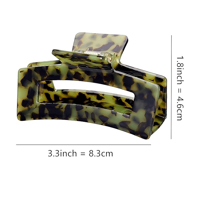 Cellulose Acetate Hair Claw Clips, Rectangle Tortoise Shell Celluloid Strong Hold Clips for Thin Thick Hair, Barrette Jaw Clamp Styling Accessories for Women Ladies Mother (2 Pack)