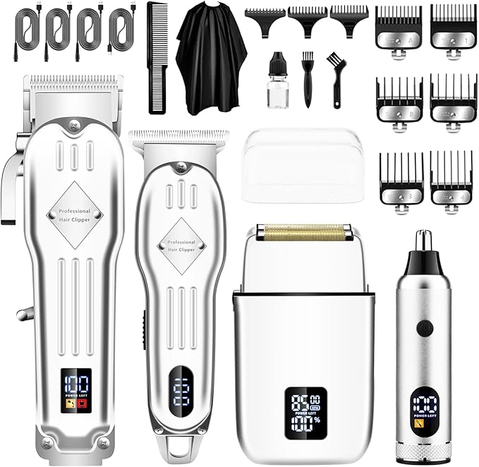 Professional Hair Clippers and Trimmer Set, Beard Trimmer & Foil Shaver & Nose Trimmer Kit for Men, Cordless Mens Clippers and Grooming Kit for Hair Cutting, Beard Styling, Home, Barber